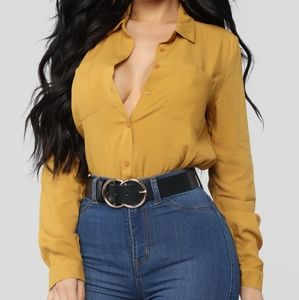 Fashion Nova Mustard Long Sleeve Button Up 1X